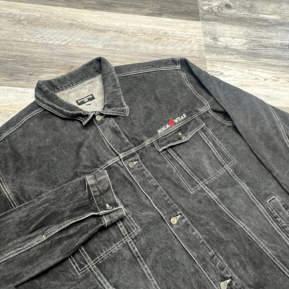 Vintage Y2K Rocawear Black Mens 3X Button Front Hip Hop Streetwear Denim Jacket - Picture 1 of 8